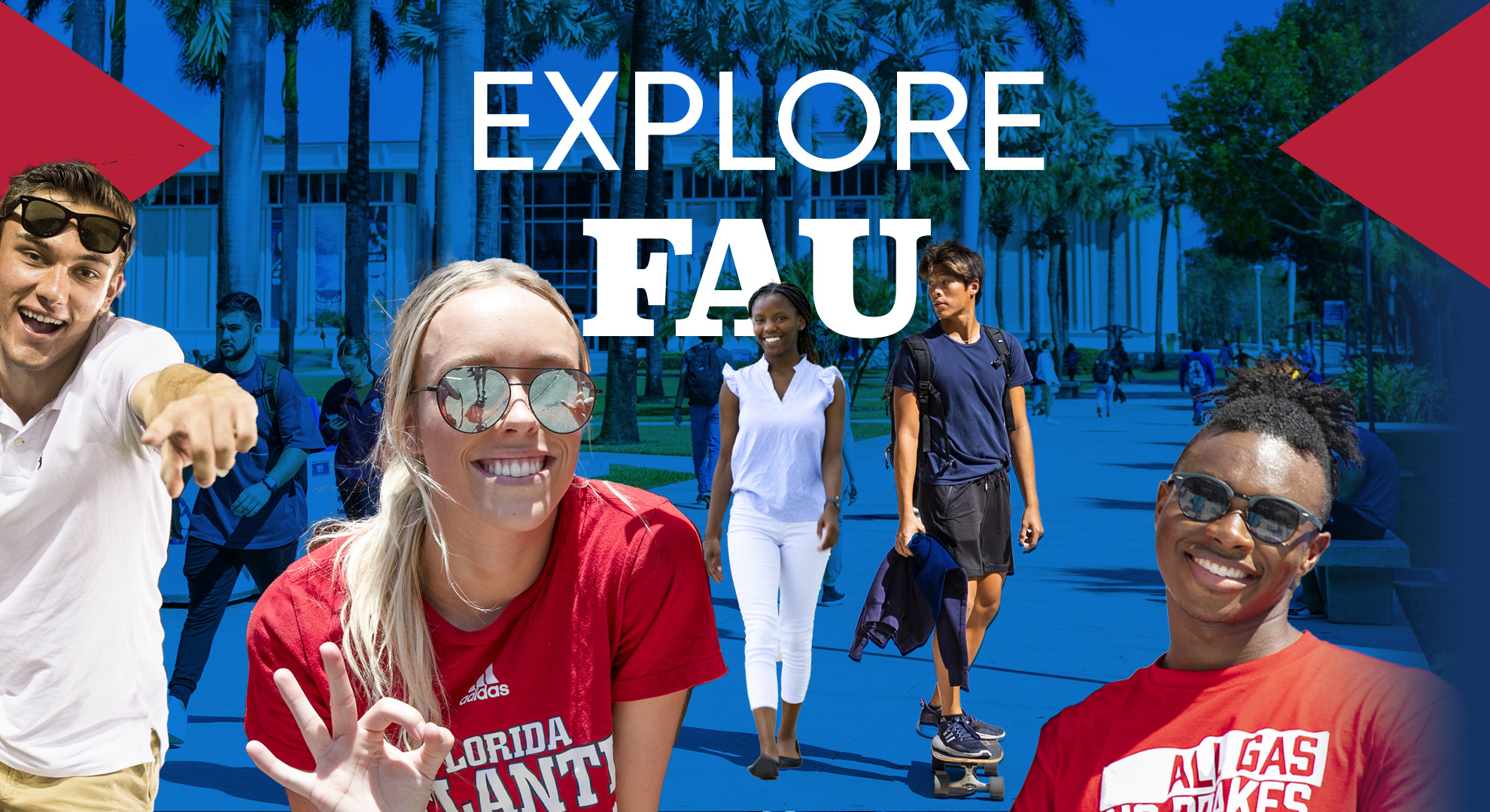 Explore FAU banner - 啵啵直播秀 smiling on campus
